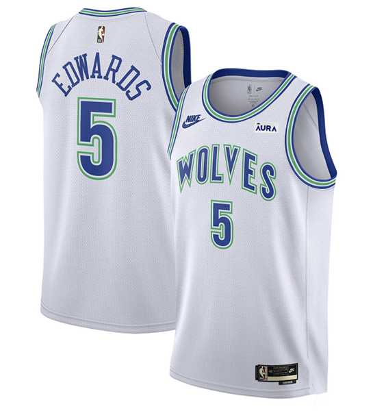 Mens Minnesota Timberwolves #5 Anthony Edwards White 2023-24 Classic Edition Stitched Jersey Dzhi->minnesota timberwolves->NBA Jersey